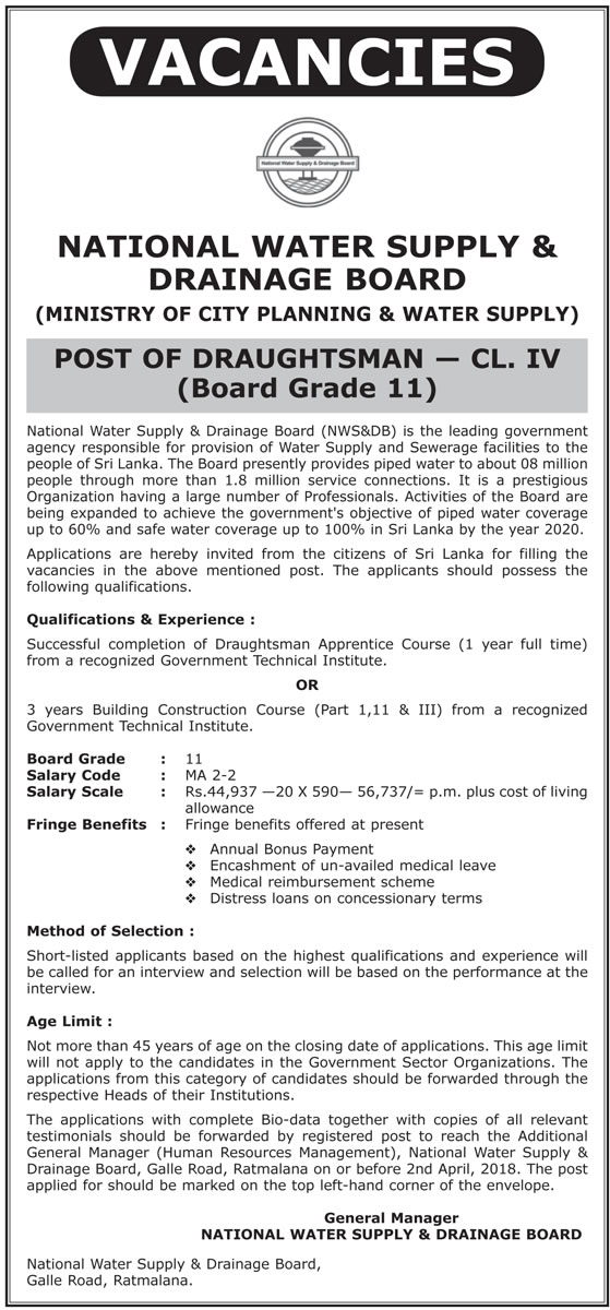 Draughtsman - National Water Supply & Drainage Board